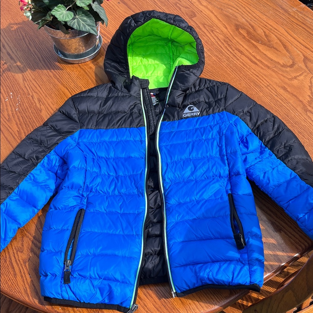 Gerry Weber Kids Puffer Jacket - Blue and Black with Neon Green Lining